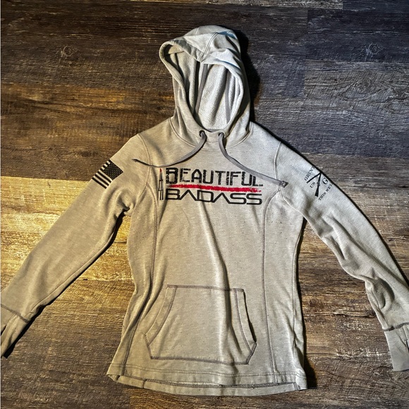 GRUNT STYLE BEAUTIFUL BADASS Gray Hoodie with Graphic Print - Picture 2 of 7
